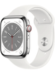 Apple Watch Series 8 4G 45mm Edelstahl Case mit Silicon Armband – Stainless Steel Silver · Silicon White