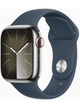 Apple Watch Series 9 4G 41mm Edelstahl Case mit Silicon Armband – Silver · Silicon Blue