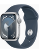 Apple Watch Series 9 GPS 41mm Aluminium Case mit Silicon Armband – Silver · Silicon Blue