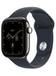 Apple Watch Series 12 5G 46mm Titan Case – Natural Titanium · Navy Blue Sport Band